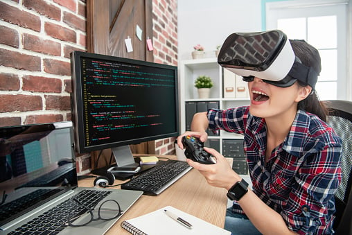 Video game developer testing their VR creation